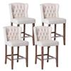 HMFULE 27" Counter Height Barstool Set of 4, Velvet Upholstered Bar Stool with Button Tufted Barstools and Wooden Legs Full Back Bar Chairs Beige view 1