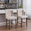 HMFULE 27" Counter Height Barstool Set of 4, Velvet Upholstered Bar Stool with Button Tufted Barstools and Wooden Legs Full Back Bar Chairs Beige view 2