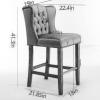 HMFULE 27" Counter Height Barstool Set of 4, Velvet Upholstered Bar Stool with Button Tufted Barstools and Wooden Legs Full Back Bar Chairs Beige view 3