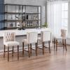 HMFULE 27" Counter Height Barstool Set of 4, Velvet Upholstered Bar Stool with Button Tufted Barstools and Wooden Legs Full Back Bar Chairs Beige view 4