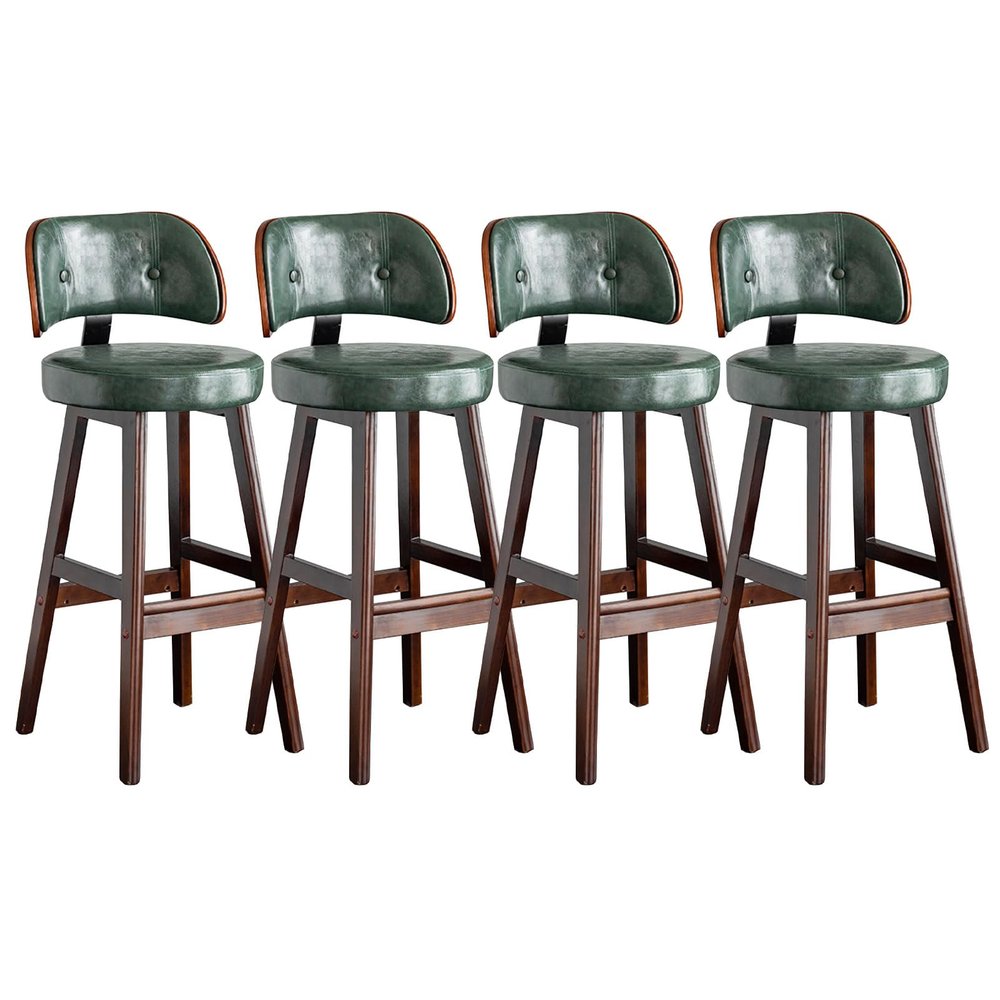Lsoiup Mid-Century Bar Stools PU Leather Upholstered Green Counter Height Stools with Back, Solid Wood Legs, Kitchen Counter Chair Set of 4-75cm Sitting Height