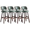 Lsoiup Mid-Century Bar Stools PU Leather Upholstered Green Counter Height Stools with Back, Solid Wood Legs, Kitchen Counter Chair Set of 4-75cm Sitting Height view 1