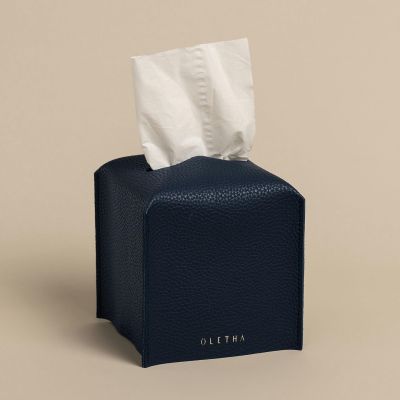 OLETHA Square Tissue Box Cover - Aesthetic Desk Decor for Room, Home & Office - Tissues Cube Boxes Holder - Navy Blue