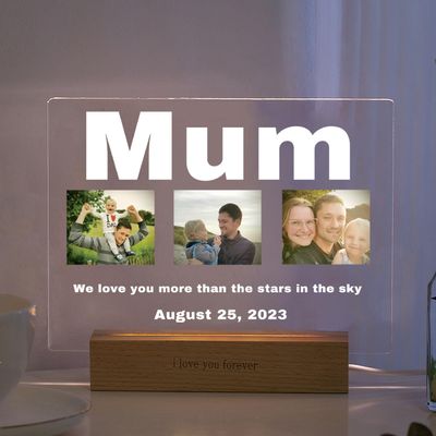 Custom 3D Acrylic Photo Lamp Personalized Led Night Light for Parents Love MOM DAD Family Friend Weddings Birthdays Ideal Gift (Mum)