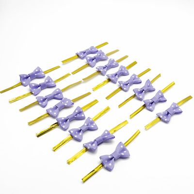 100Pcs Purple Twist Ties for Bulk Food, Mini Ribbon Bow Twist Ties for Treat Bag, Christmas Tree Bows Metallic Twist Ties for DIY Crafts, Baked Food, Lollipop, Wedding Decor and Gift Wrap