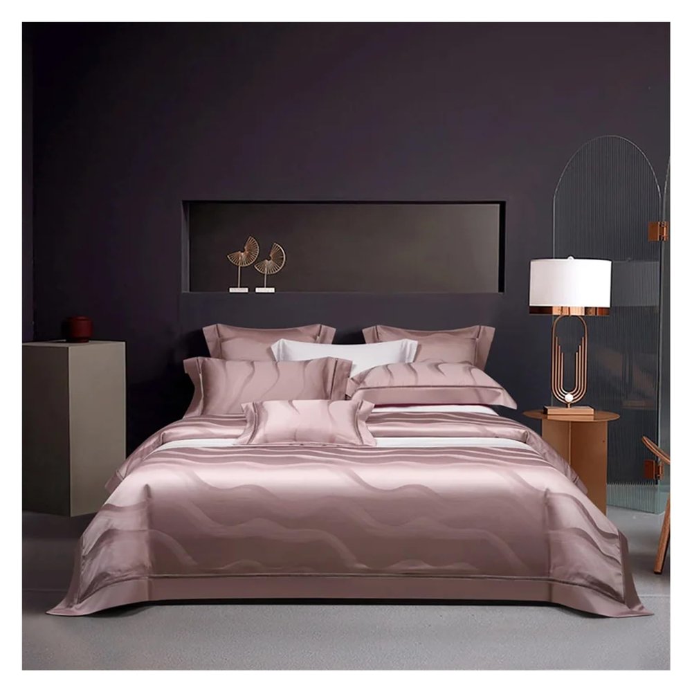 QuKan Bed, Bedding Set, Egyptian Cotton 1000TC, Jacquard Hollow Duvet Cover, Luxury Sheets, Brocade Dyed Pillowcases