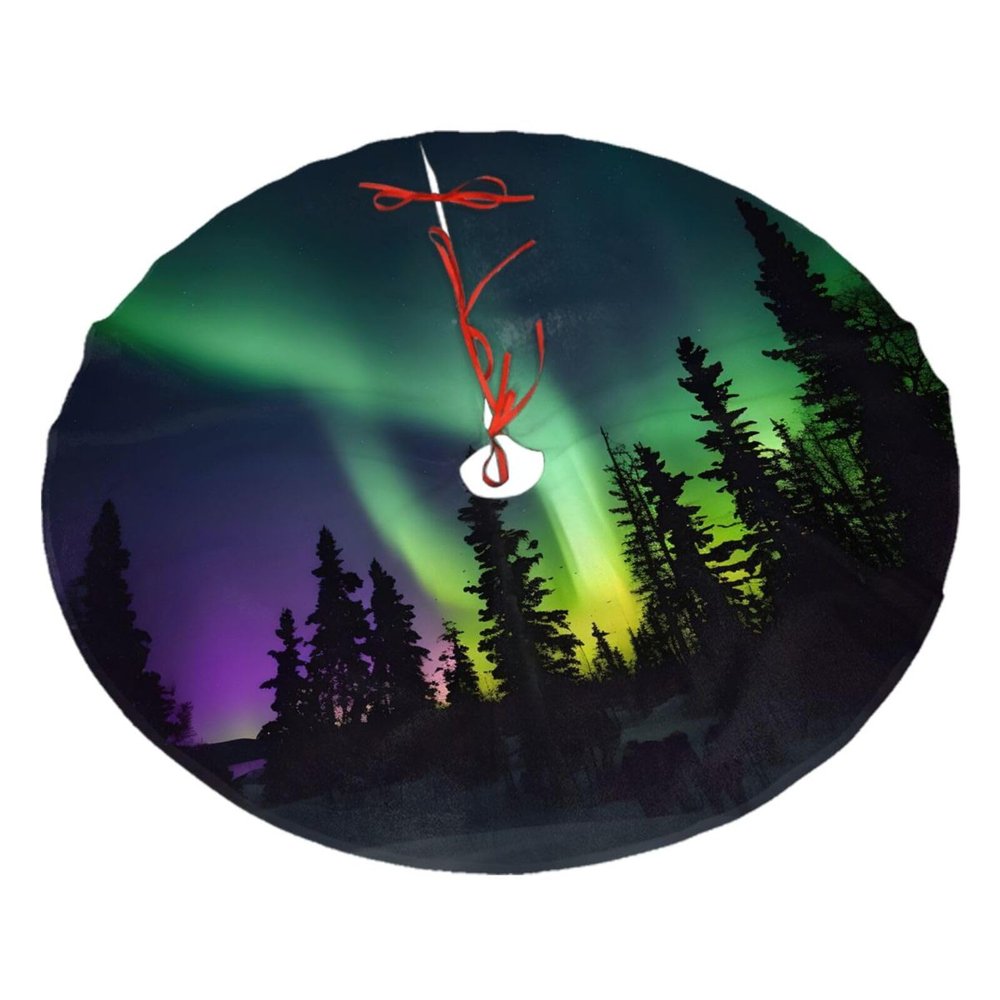 48 Christmas Tree Skirt,Durable Holiday Decor - Perfect Size for Your Christmas Tree,Magic stick Closure Dark Northern Lights Print