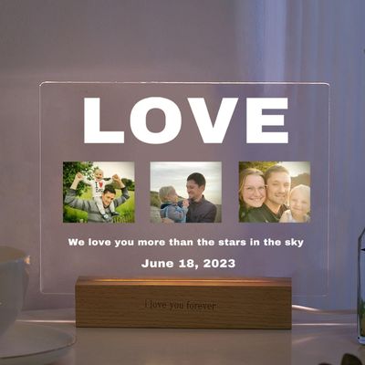 Custom 3D Acrylic Photo Lamp Personalized Led Night Light for Parents Love MOM DAD Family Friend Weddings Birthdays Ideal Gift (Love)