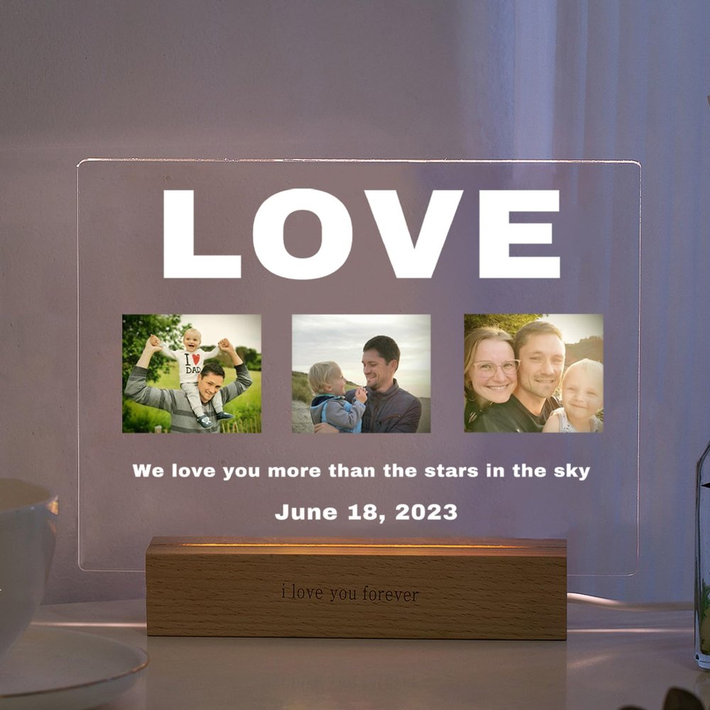Custom 3D Acrylic Photo Lamp Personalized Led Night Light for Parents Love MOM DAD Family Friend Weddings Birthdays Ideal Gift (Love)