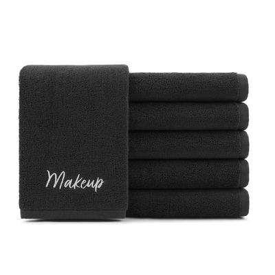 Arkwright Makeup Towels - Pack of 6 - Super Soft 100% Cotton, Gentle & Lightweight Face Make Up Remover Washcloths, Guest Essentials for Hosts & Artists, 13 x 13 in, Black