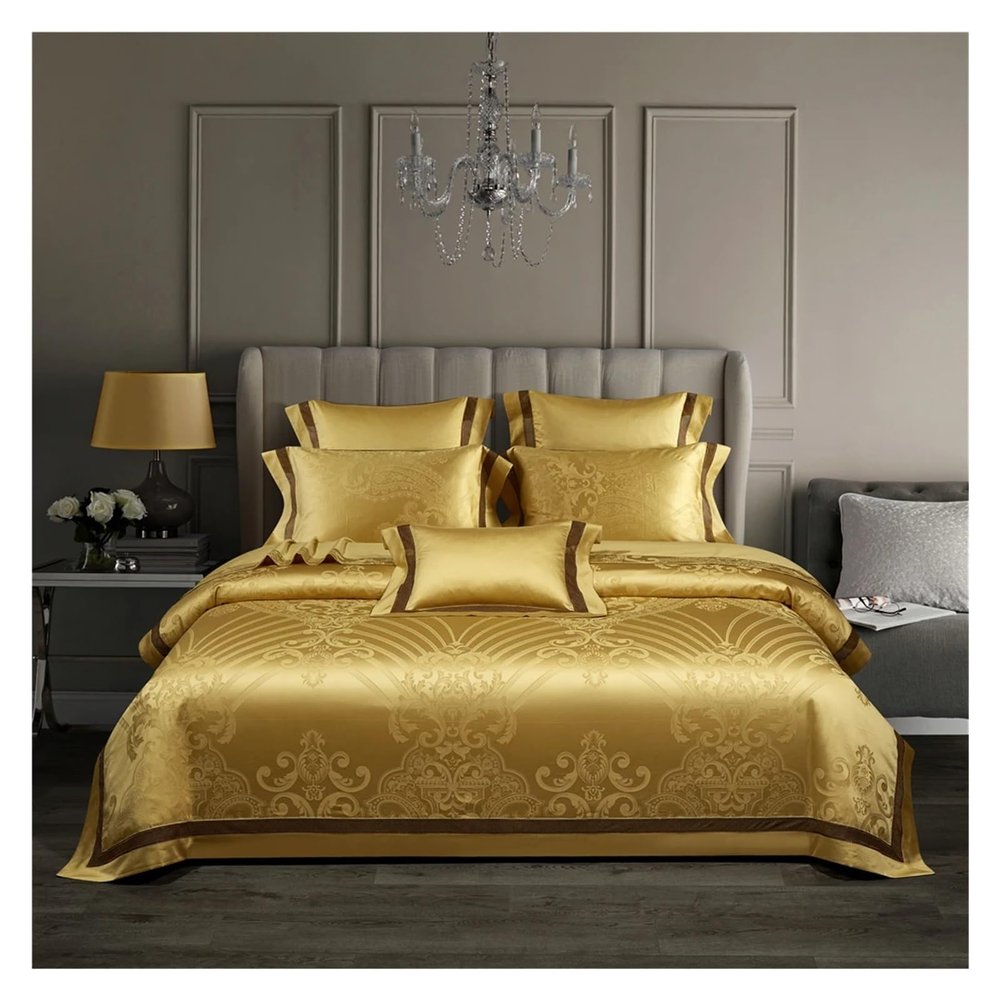 QuKan Bed, Bedding Set, Egyptian Cotton 1000TC, Jacquard Hollow Duvet Cover, Luxury Sheets, Brocade Dyed Pillowcases