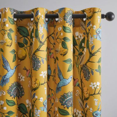 Topfinel 102 Inches Long Mustard Yellow Luxury Curtains for Living Room Bedroom, Blackout Vintage Art Deco Victorian Curtains Floral Lemon Hummingbird Printed Grommet Drape 102 Inch Length