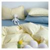 QuKan Bed, Bedding Set Washed Cotton Solid Color Simple Bed Sheet Quilt Cover Pillowcase Four-Piece Set view 2