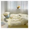 QuKan Bed, Bedding Set Washed Cotton Solid Color Simple Bed Sheet Quilt Cover Pillowcase Four-Piece Set view 3