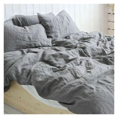 QuKan Bed, Linen Comforter Set, Bedding 4-Piece Set, Natural Washed Linen, Solid Color Soft Breathable Durable Comfortable Bed Sheet