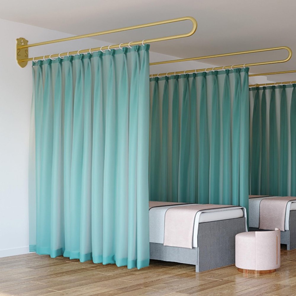Privacy Cubicle Curtain, Medical Privacy Flexible Curtains, for Hospital Lab Clinic Divider Screen, U-Shaped Partition Curtain and Support Frame Combination (Color : Green, Size : 5 Set)