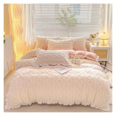 QuKan Bed, Autumn and Winter Solid Color Four-Piece Set Simple Quilt Cover Set Plush Bedding Set