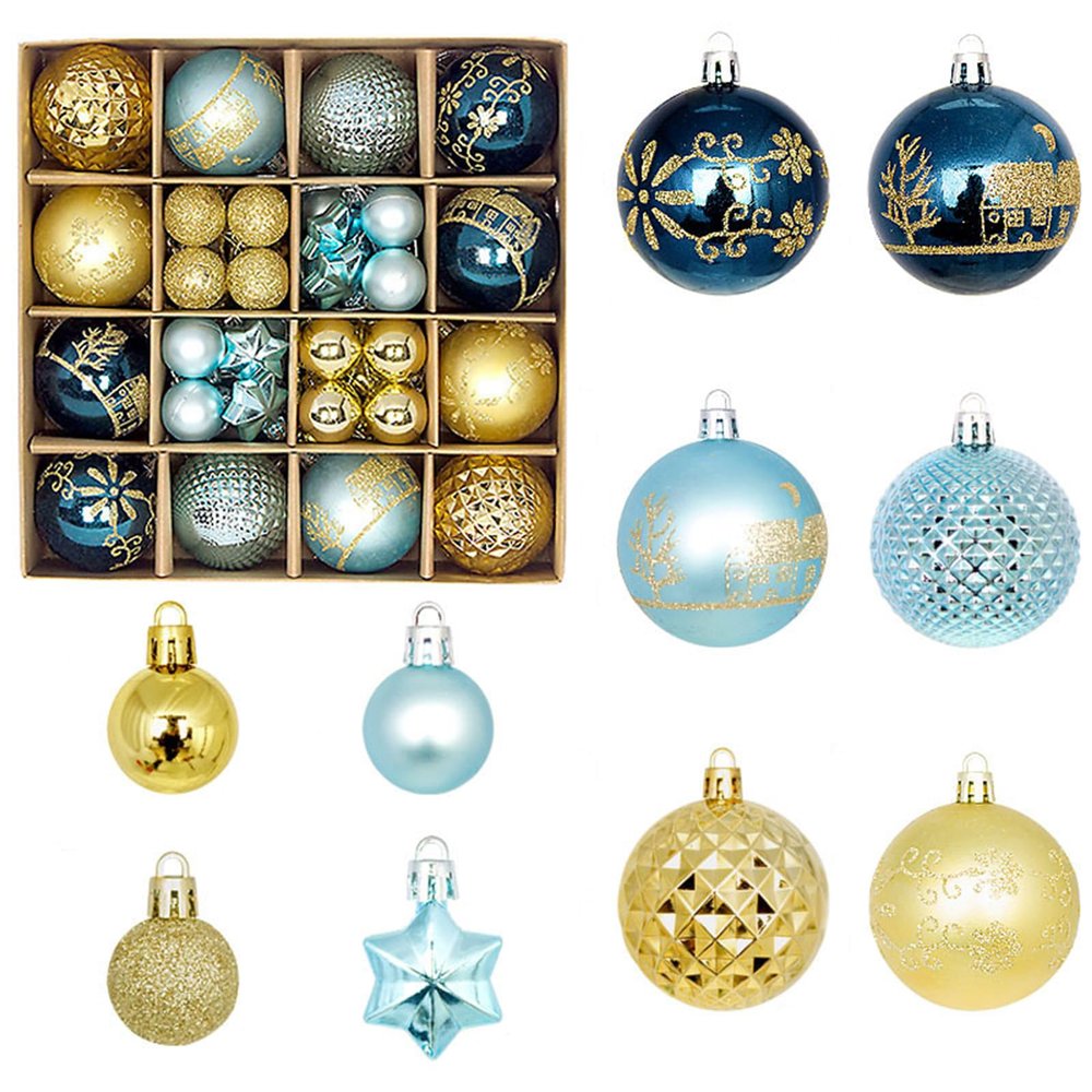 44PCS Christmas Balls Ornaments,Shatterproof Plastic Sequined Christmas Ornaments Hanging Decorative Christmas Tree Balls for Home Decor