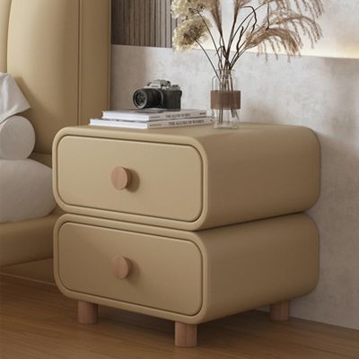 YUGXTH Nightstand with Storage Drawer, Bedside Table with Handles, Leather Finish, Wood Night Stand, Modern End Table Side Table Storage Cabniet(Khaki,50 * 40 * 50cm)
