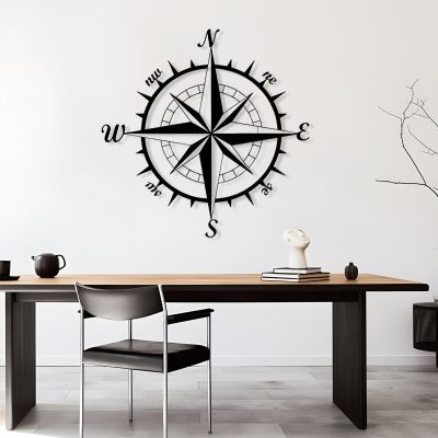 Nautical Compass Metal Wall Art, Metal Compass Wall Decor, Metal Wall Art, Nautical Wall Compass, North Arrow Metal Art, Compass Wall Sign, Home Living Room Wall Decor, Housewarming Gift (39"x39" | 100x100cm, Black)