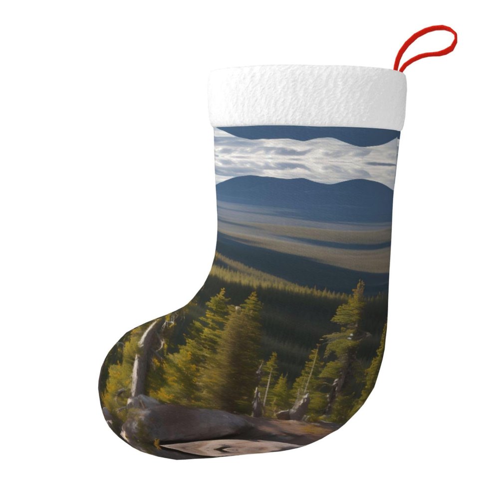 KoNsev Moose Mountain Pine Tree Print Christmas Stockings,18 Inches Large Stocking Personalized Xmas Hanging Stocking Decorations
