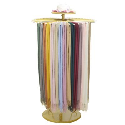 THEGA Freestanding Scarf Rack - Pivoting Round Scarf Display Stand, Floor Standing Metal Blanket Rack with 30 Rods, Height Adjustable Scarf Organizer, Scarf Hanging Rack for Clothing Store Home