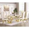 Anewsun Luxury Dining Table Set for 2, White and Gold Dining Room Set with Chairs, 3 Pieces Dining Set with U-Base Dining Table and 2 White Leather Upholstered Dining Chairs view 2