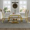 Anewsun Luxury Dining Table Set for 2, White and Gold Dining Room Set with Chairs, 3 Pieces Dining Set with U-Base Dining Table and 2 White Leather Upholstered Dining Chairs view 3