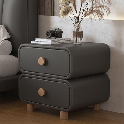 YUGXTH Nightstand with Storage Drawer, Bedside Table with Handles, Leather Finish, Wood Night Stand, Modern End Table Side Table Storage Cabniet(Dark Gray,35 * 40 * 50cm)