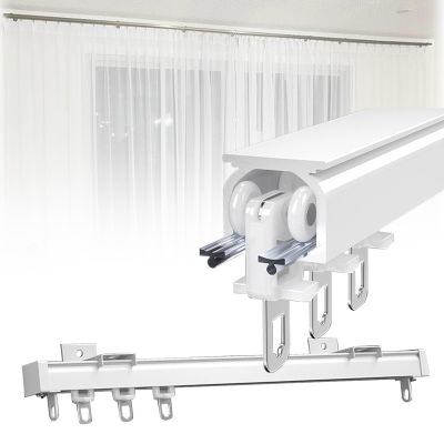Heavy Duty Slide Ceiling Track, Curtain Rail with Mute Rollers, Ceiling Curtain Track for Bay Window, Curtain Track Rail Fixings, Mount to Ceiling Or Wall, Suitable for Living Room and Shower Room (C