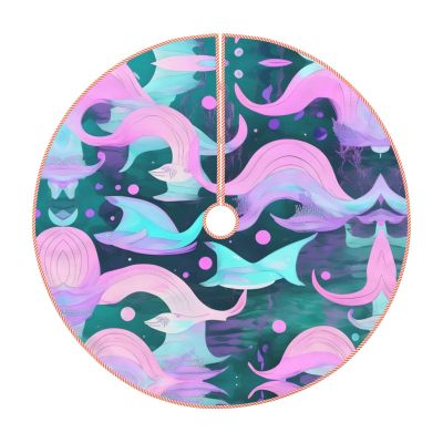 Christmas Tree Skirt for Xmas Holiday Party Decorations Gifts Funny Home Decor 48",Mermaid Pastel Pink Aqua Print