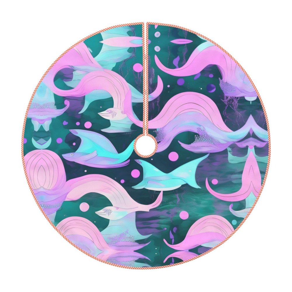 Christmas Tree Skirt for Xmas Holiday Party Decorations Gifts Funny Home Decor 48",Mermaid Pastel Pink Aqua Print