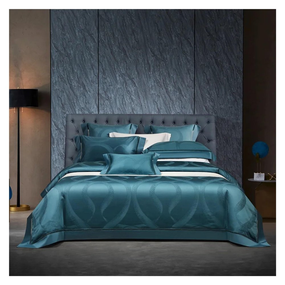QuKan Bed, Bedding Set, Egyptian Cotton 1000TC, Jacquard Hollow Duvet Cover, Luxury Sheets, Brocade Dyed Pillowcases