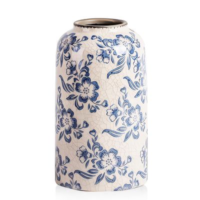 XIUWOUG Blue and White Porcelain Vases, Modern Cylindrical Vases with Distressed Finish, Perfect for Home Decor and Fresh or Dried Florals