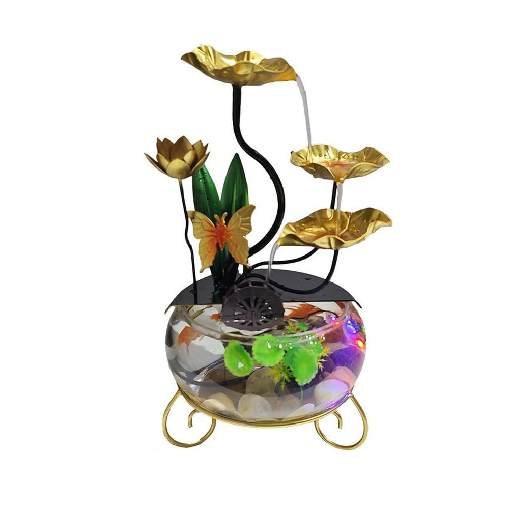 HUMAJORY Tabletop Waterfall Fish Tank Wrought Iron Butterfly Flowing Water Ornaments Circulating Water Fountain Office Creative Wrought Iron Lotus Desktop Fountain Tabletop Water Fountain