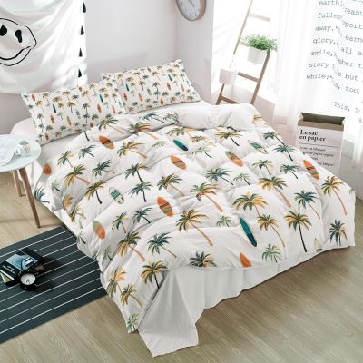 3 Piece Bedding Set,Summer Tropical Palm Tree Seamless Breathable Duvet Cover Super Soft Pillow Shams,Surfboard on White Washable Bed Sets All Seasons for Bedroom Dorm Hotel RV