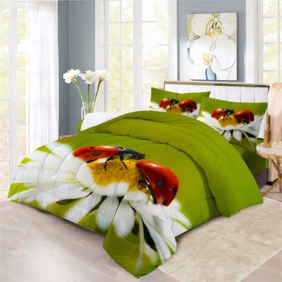 Beautiful Spring Flowers Blooming Design Comforter Set | Butterflies Insects Prints Bedding Set | with Soft Comforter+2 Pillow Shams(3PCS) or Sheet (4PCS) (C,Queen-4PCS)