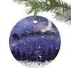 2024 Christmas Ornament Xmas Tree Hanging Accessories,Christmas Santa Claus Sled Elk Silhouette Christmas Tree Round Ceramic Ornaments for Holiday Party Home Decor,Snowflake Snowy Night view 1