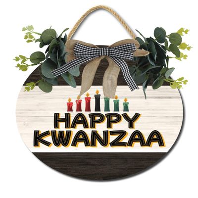 Ymaotrade Happy Kwanzaa Signs - Wood Hanging Door Sign, Holiday Decorations for Front Door, Wall, Home, Farmhouse Porch, Outdoor - 12"