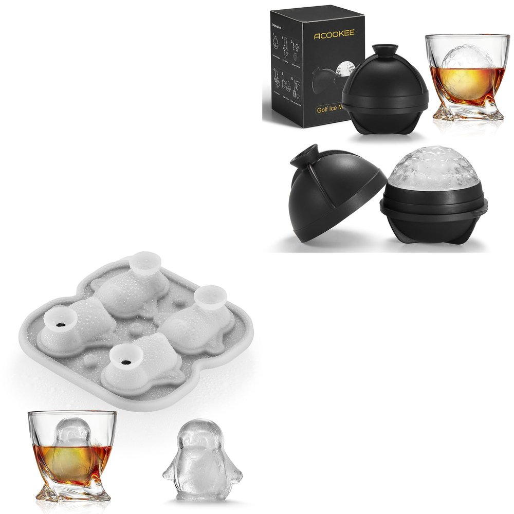 ACOOKEE Penguins Ice Cube Tray Fun Shapes, Odd Novelty Cute Penguin Gifts, Large Golf Silicone Whiskey Ice Mold for Cocktails,Bourbon,Brandy, w/Funne