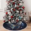 OOZ Blue Butterfly on The Moon with Stars and Moon Pattern 48 inch Christmas Tree Skirt Christmas Tree Skirt for Christmas Tree for Holiday and PartyBlue and Black view 1