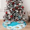OOZ Daisy White Floral Border Design Pattern Christmas Tree Skirt 48 inchXmas Tree Skirts for Xmas Tree Ornaments and Party Holiday Decorations,Blue and White view 1