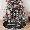 OOZ Black and White Photo of Butterfly Pattern Christmas Tree Skirt, 48 inches Christmas Tree Decoration for Xmas Indoor Home Holiday,Black and White view 1