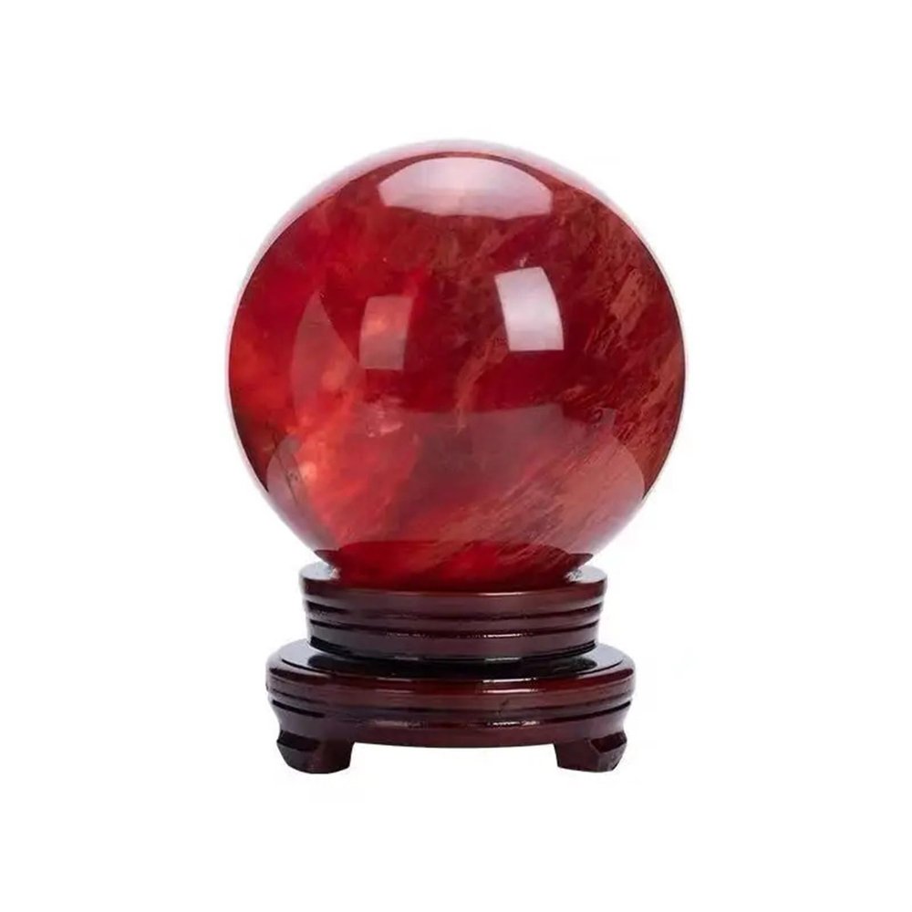 AtkitS Beautiful Red Clear Fused Quartz Crystal Ball Healing Ball (Size : 105-110mm)