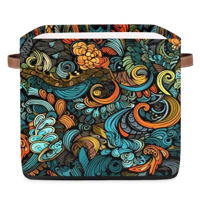 Ourtheme Cube Storage 13 In, Colorful Flower Abstract Storage Baskets for Organizing Toys Books, Shelves, Clothes, Closet Organizer Bins, Fabric Storage Boxes with Handles