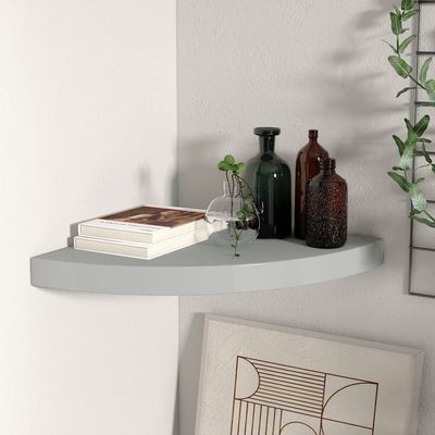 THOYTOUI Floating Corner Shelf,Album Rack Floating Shelves Display Shelf Closet Shelves Decor Shelves Ledges Suitable for Living Room Bedroom Bathroom Gray 13.8"x13.8"x1.5" MDF