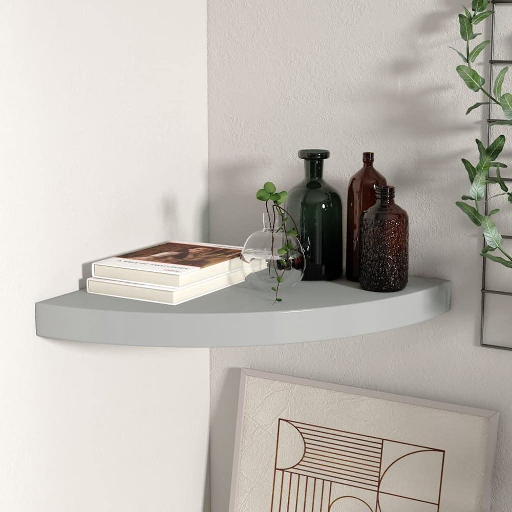 THOYTOUI Floating Corner Shelf,Album Rack Floating Shelves Display Shelf Closet Shelves Decor Shelves Ledges Suitable for Living Room Bedroom Bathroom Gray 13.8"x13.8"x1.5" MDF