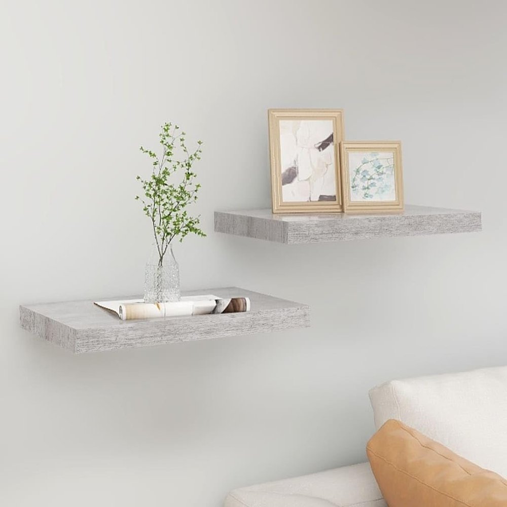 THOYTOUI Floating Wall Shelves,Closet Shelves Cosmetic Shelf Display Shelf Album Rack Perfume Organizer with Storage Function Suitable for Living Room Bedroom 2 pcs Concrete Gray 15.7"x9.1"x1.5" MDF