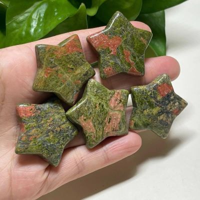 AtkitS Beautiful 1pc Natural Green Curtain Granite Quartz Pentacle Hand Carved Crystal gem Reiki Healing (Size : 5pcs)