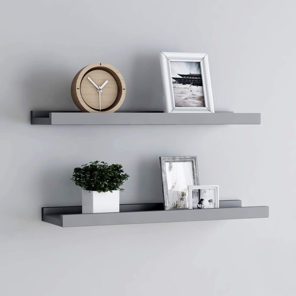 THOYTOUI Picture Frame Ledge Shelves,CD Wall Shelf Display Shelf Floating Shelves Closet Shelves Wall Decor Shelf Wall Cube Shelves Suitable for Bedroom Living Room 2 pcs Gray 23.6" x 3.5" x 1.2" MDF